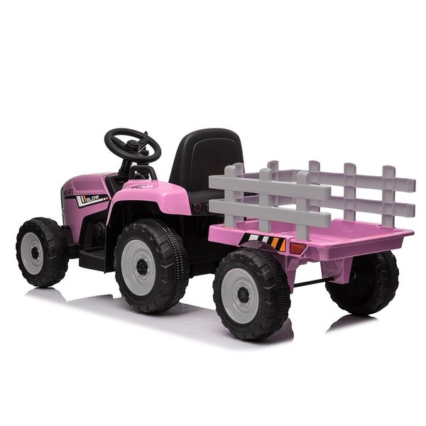 Kids Farm Tractor Electric Ride On Toys 2.4G R/C Remote Control Cars w/ Trailer Pink