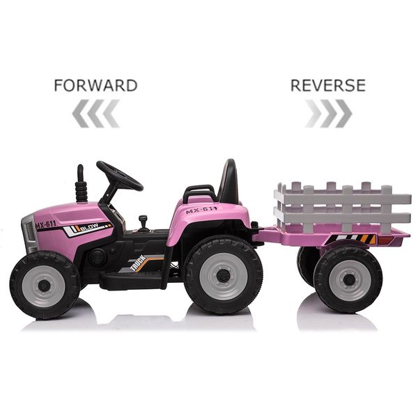 Kids Farm Tractor Electric Ride On Toys 2.4G R/C Remote Control Cars w/ Trailer Pink