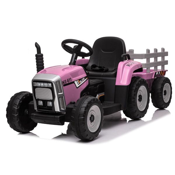 Kids Farm Tractor Electric Ride On Toys 2.4G R/C Remote Control Cars w/ Trailer Pink