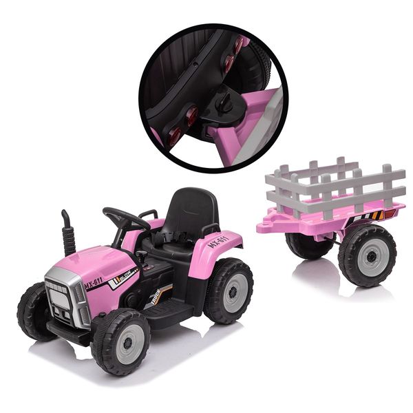 Kids Farm Tractor Electric Ride On Toys 2.4G R/C Remote Control Cars w/ Trailer Pink