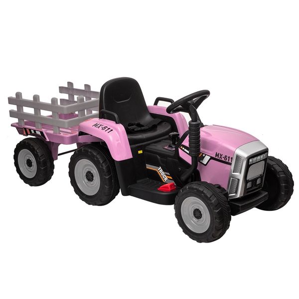 Kids Farm Tractor Electric Ride On Toys 2.4G R/C Remote Control Cars w/ Trailer Pink