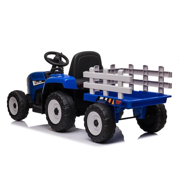 Kids Farm Tractor Electric Ride On Toys 2.4G R/C Remote Control Cars w/ Trailer Blue 