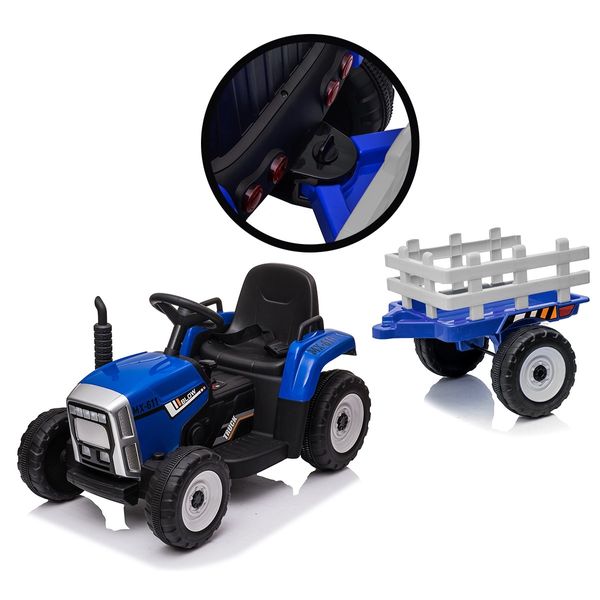 Kids Farm Tractor Electric Ride On Toys 2.4G R/C Remote Control Cars w/ Trailer Blue 