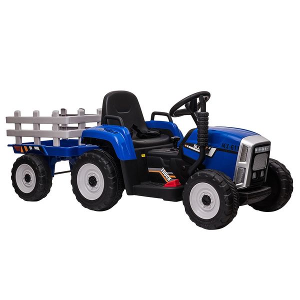 Kids Farm Tractor Electric Ride On Toys 2.4G R/C Remote Control Cars w/ Trailer Blue 