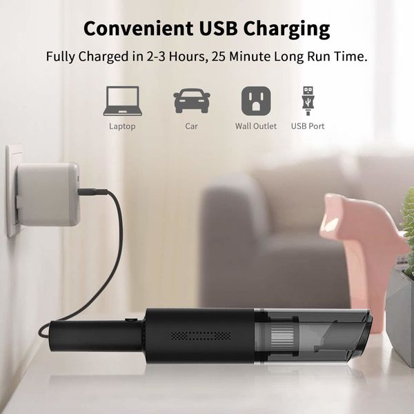 Cordless Mini Handheld Vacuum Cleaner with 6Kpa Powerful Cyclonic Suction, USB  Portable for Car, Home, Office, Pet Hair