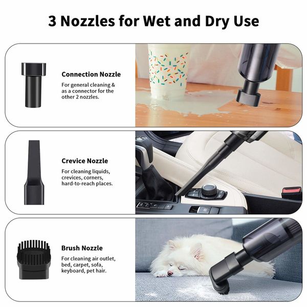 Cordless Mini Handheld Vacuum Cleaner with 6Kpa Powerful Cyclonic Suction, USB  Portable for Car, Home, Office, Pet Hair