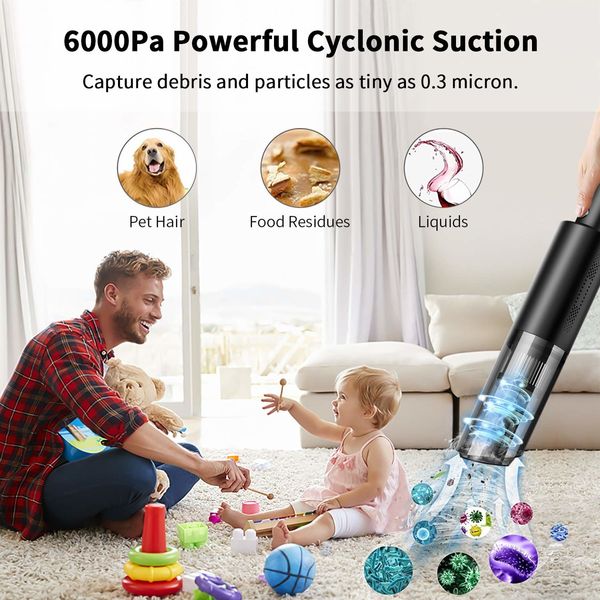 Cordless Mini Handheld Vacuum Cleaner with 6Kpa Powerful Cyclonic Suction, USB  Portable for Car, Home, Office, Pet Hair