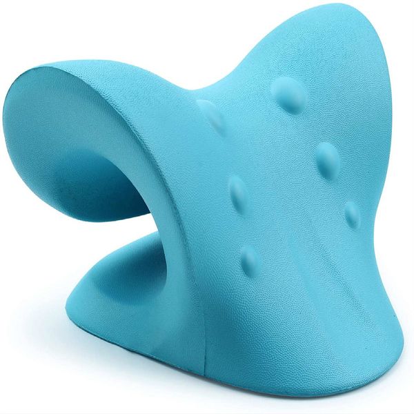 Neck and Shoulder Relaxer, Cervical Traction Device for TMJ Pain Relief and Cervical Spine Alignment, Chiropractic Pillow Neck Stretcher(Blue)
