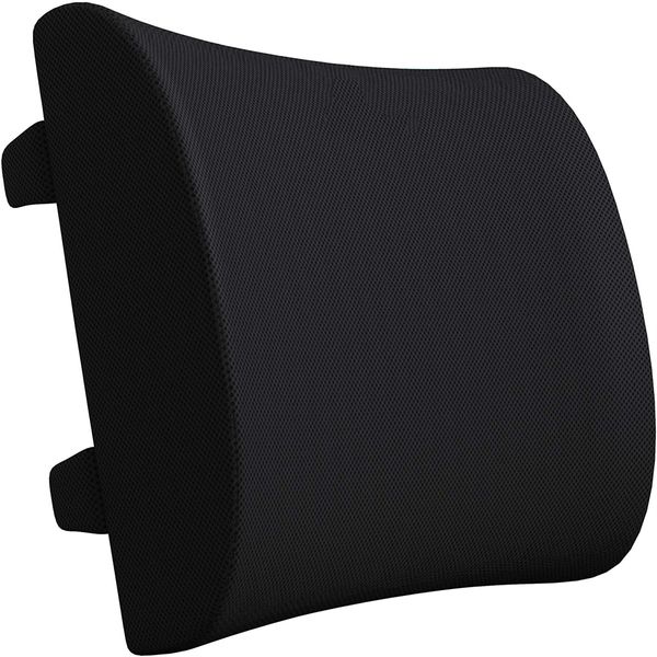 Comfort Lumbar Support Pillow for Office Chair - Pure Memory Foam Back Cushion for Car (Black)