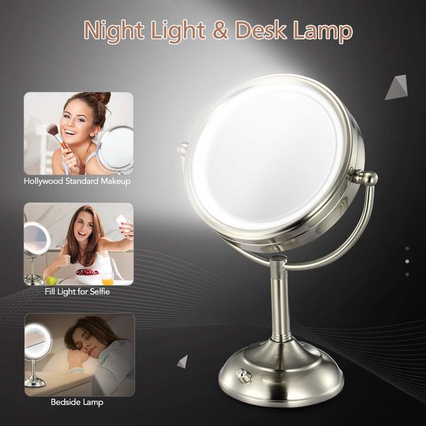 Professional 8" Lighted Makeup Mirror, 10X Magnifying Vanity Mirror with  Brightness Adjustable Desk Lamp