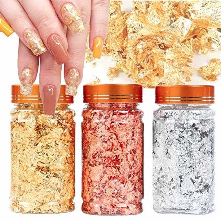 8 Bottles Gold Foil Flakes Silver Copper Metallic Foil Paillette Sticker