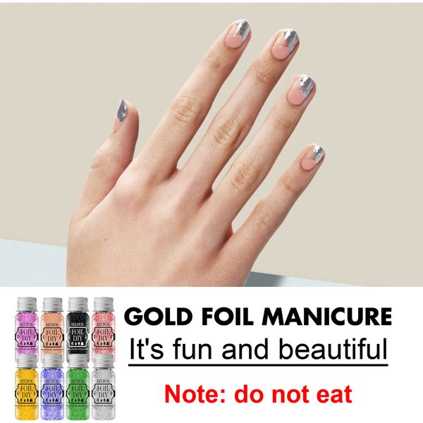 8 Bottles Gold Foil Flakes Silver Copper Metallic Foil Paillette Sticker