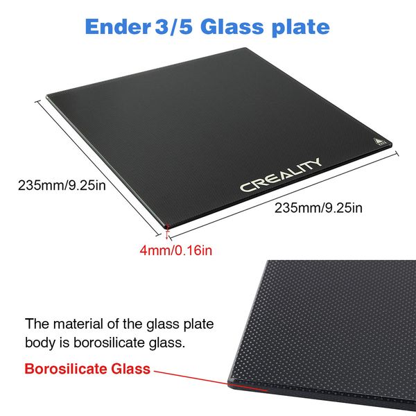 Upgraded 3D Printer Glass Bed Surface Build Plate For Ender 3, Ender 3X, Ender 3 Pro, Ender 3 V2 and Ender-5, 235x235x4MM