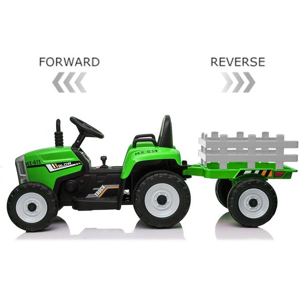 Kids Farm Tractor Electric Ride On Toys 2.4G R/C Remote Control Cars w/ Trailer Green 