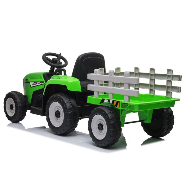 Kids Farm Tractor Electric Ride On Toys 2.4G R/C Remote Control Cars w/ Trailer Green 