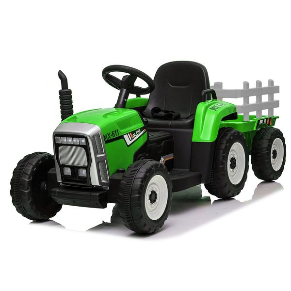 Kids Farm Tractor Electric Ride On Toys 2.4G R/C Remote Control Cars w/ Trailer Green 