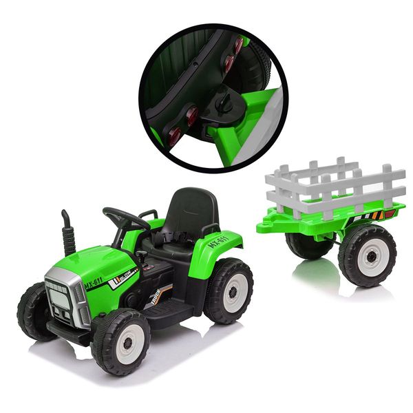 Kids Farm Tractor Electric Ride On Toys 2.4G R/C Remote Control Cars w/ Trailer Green 