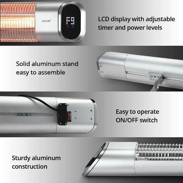 Maxkon 2000W Carbon Fibre Infrared Heater Indoor Outdoor Heater Electric Patio Instant Heater with Remote Control