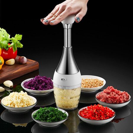 Manual Garlic Chopper Speedy Bowling Push Food Processor Grinder with Stainless Steel Blades for Vegetables/Fruits/Salad/Meat/Nuts