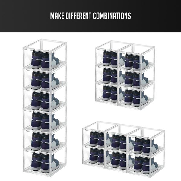 6PCS Shoe Storage Box Sneaker Display Cases ABS Plastic Boxes Stackable Organiser Transparent 