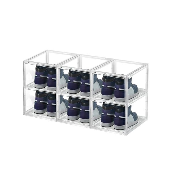 6PCS Shoe Storage Box Sneaker Display Cases ABS Plastic Boxes Stackable Organiser Transparent 