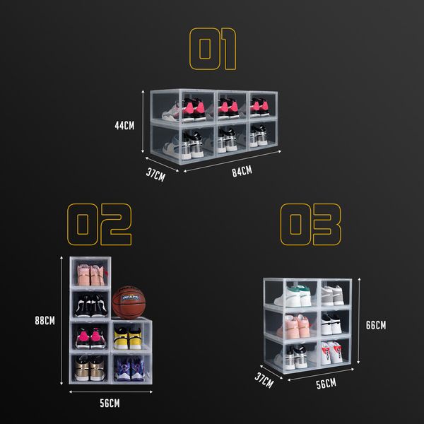 6PCS Shoe Storage Box Sneaker Display Cases ABS Plastic Boxes Stackable Organiser Transparent 