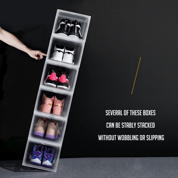 6PCS Shoe Storage Box Sneaker Display Cases ABS Plastic Boxes Stackable Organiser Transparent 