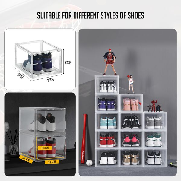 6PCS Shoe Storage Box Sneaker Display Cases ABS Plastic Boxes Stackable Organiser Transparent 