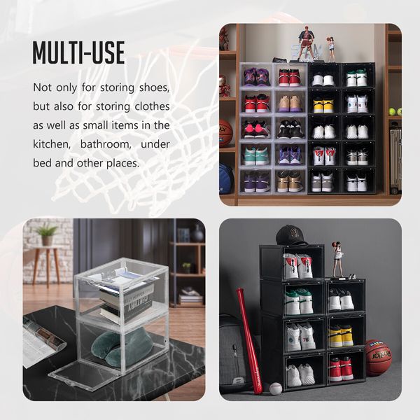 6PCS Shoe Storage Box Sneaker Display Cases ABS Plastic Boxes Stackable Organiser Transparent 