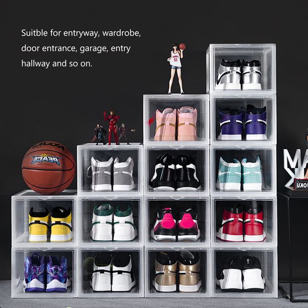 6PCS Shoe Storage Box Sneaker Display Cases ABS Plastic Boxes Stackable Organiser Transparent 