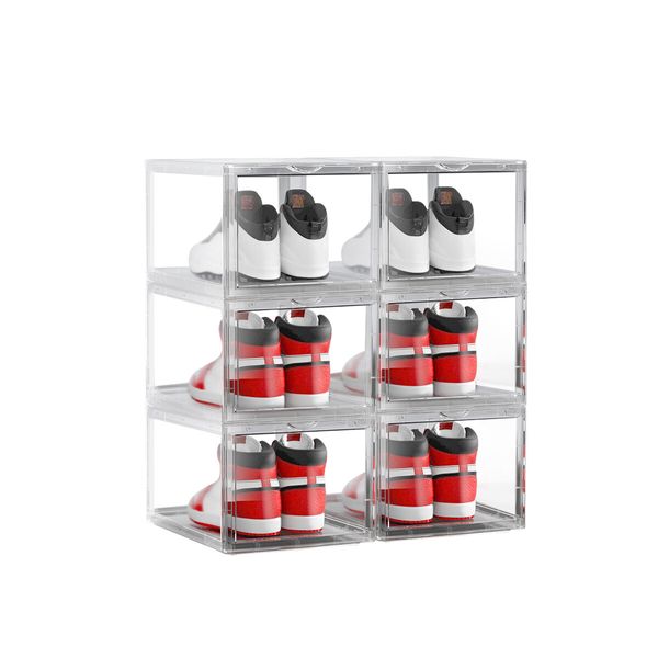 6PCS Shoe Storage Box Sneaker Display Cases ABS Plastic Boxes Stackable Organiser Transparent 