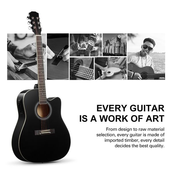 Melodic Acoustic Electric Guitar Wooden Folk 4 Band EQ Black 41 Inch