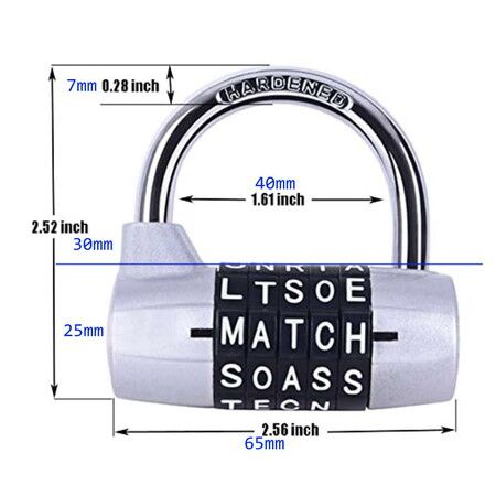 5-Digit-Letter Combination Lock Safety Padlock Col.silver