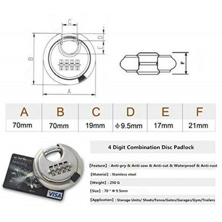 4-digit Combination Stainless Steel Discus Lock Outdoor for Warehouse, Sheds, Storage Locker, Units