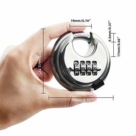 4-digit Combination Stainless Steel Discus Lock Outdoor for Warehouse, Sheds, Storage Locker, Units