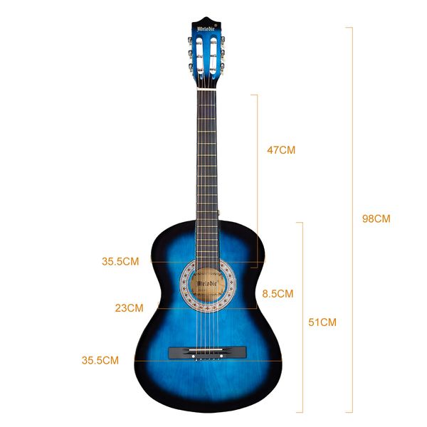 Melodic 38 Inch Round Acoustic Guitar Pack Classical Cutaway Blue