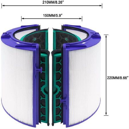 Air Purifier Filter Replacements for Dyson HP04, DP04, TP04, 1 Set Pure Cool Purifier Fan Glass HEPA Filter & Inner Activated Carbon Filters