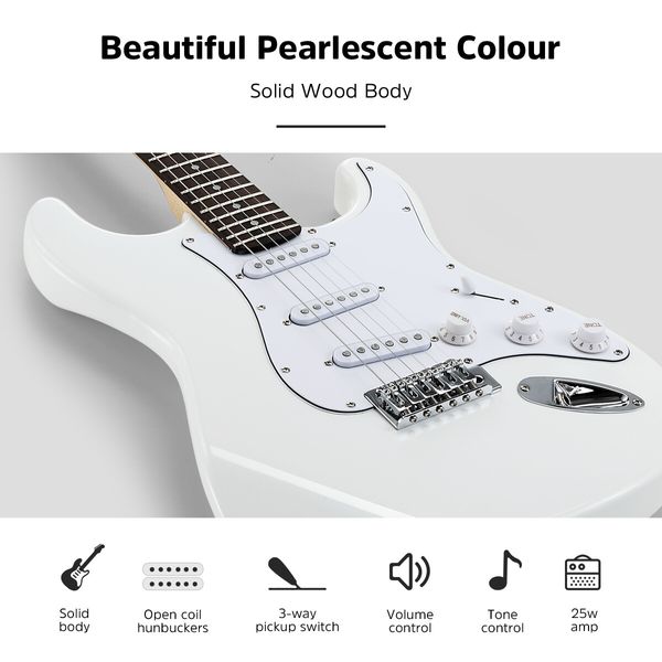 Melodic Stratocaster SSS Electric Guitar with 15W Amplifier Dakota White