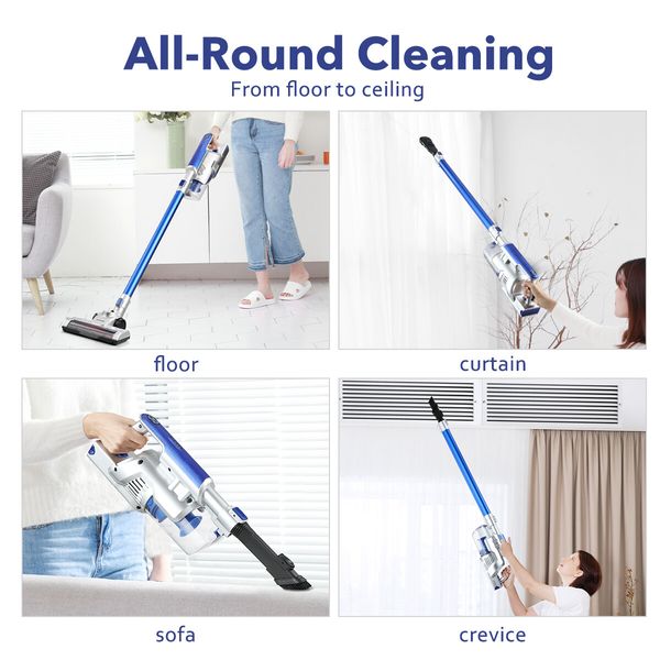 2-In-1 Cordless Vacuum Cleaner Stick Handheld Vac Rechargeable Led Lights 2 Speed-Blue