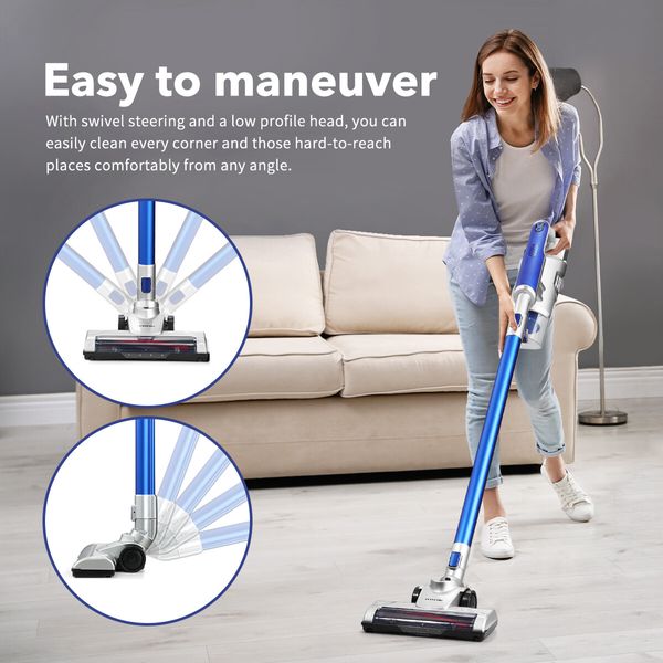 2-In-1 Cordless Vacuum Cleaner Stick Handheld Vac Rechargeable Led Lights 2 Speed-Blue