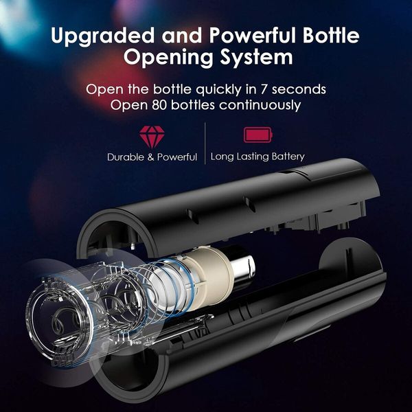 Electric Wine Opener Set, Automatic Wine Bottle Corkscrew Openers, Wine Pourer with Vacuum Wine Stoppers and Foil Cutter