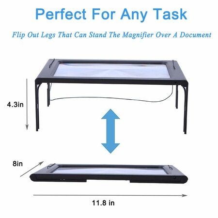 Large Magnifying Glass Hands-Free Full-Page 3X Magnifier 12 LED Lighted Illuminated Foldable Desktop Portable for Elder Kids