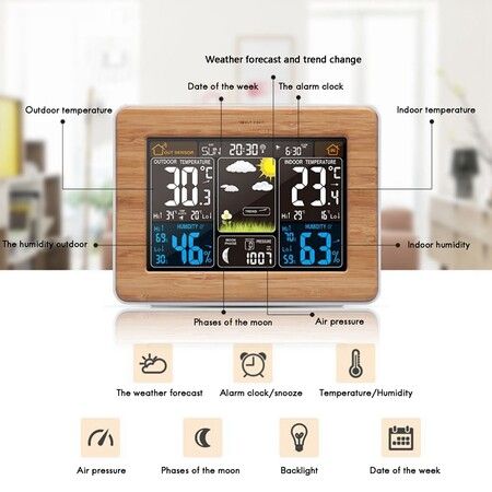 Weather Station 3365 Temperature Humidity Barometer Snooze Function Alarm Clock with Outdoor Sensor