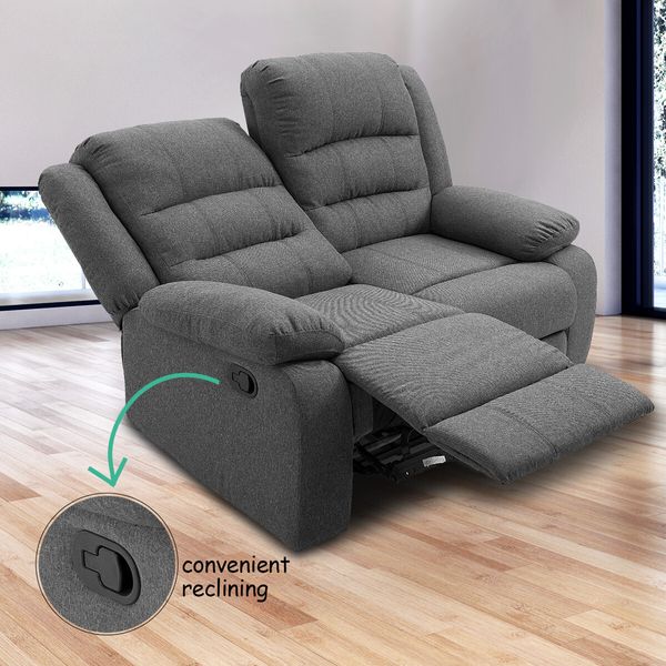 Soft Fabric Recliner Chair Sofa Lounge Armchair Grey Loveseat 2 Seater for Living Room Bedroom