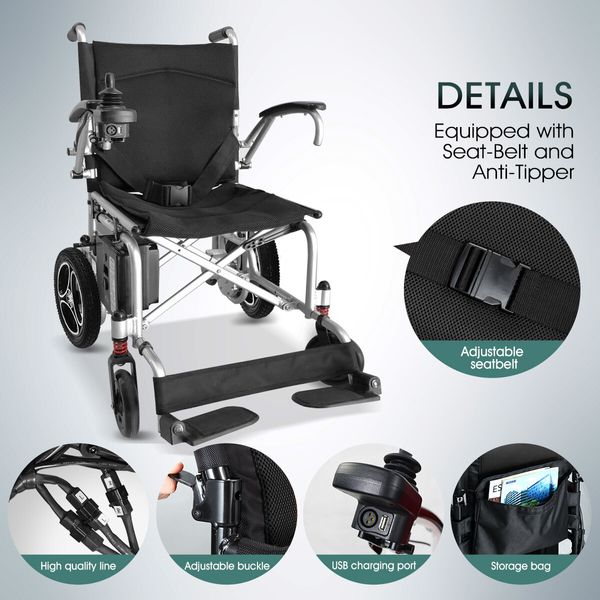 Folding Lightweight Electric Power Wheelchair Self-propelled Motorized Chair 