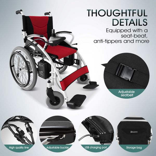 Electric Powered Wheelchair Self-propelled Manual Wheelchair Foldable Lightweight 