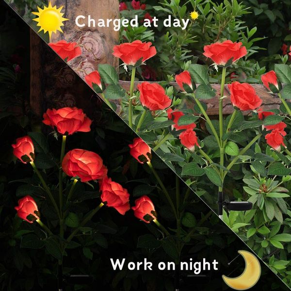 Outdoor Solar Garden Stake Lights, 5 Roses Solar Flowers Lights Outdoor Garden Waterproof 1 Pack, Unique Solar Decorative Lights for Yard Patio Pathway Courtyard Garden Lawn, Red