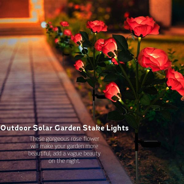 Outdoor Solar Garden Stake Lights, 5 Roses Solar Flowers Lights Outdoor Garden Waterproof 1 Pack, Unique Solar Decorative Lights for Yard Patio Pathway Courtyard Garden Lawn, Red