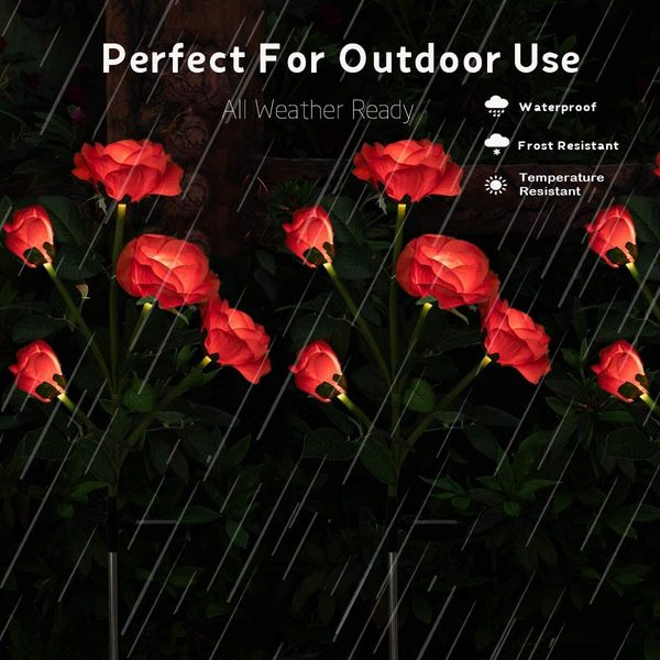 Outdoor Solar Garden Stake Lights, 5 Roses Solar Flowers Lights Outdoor Garden Waterproof 1 Pack, Unique Solar Decorative Lights for Yard Patio Pathway Courtyard Garden Lawn, Red