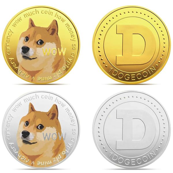 2Pcs Dogecoin Commemorative Coin Gold&Sliver Plated Doge Coin 2021 Limited Edition Collectible Coin Virtual Currency Gift